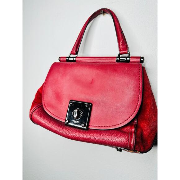 COACH Rustic Red Pebbled Leather Turnlock Closure Drifter Top Handle Hand Bag - Picture 2 of 11